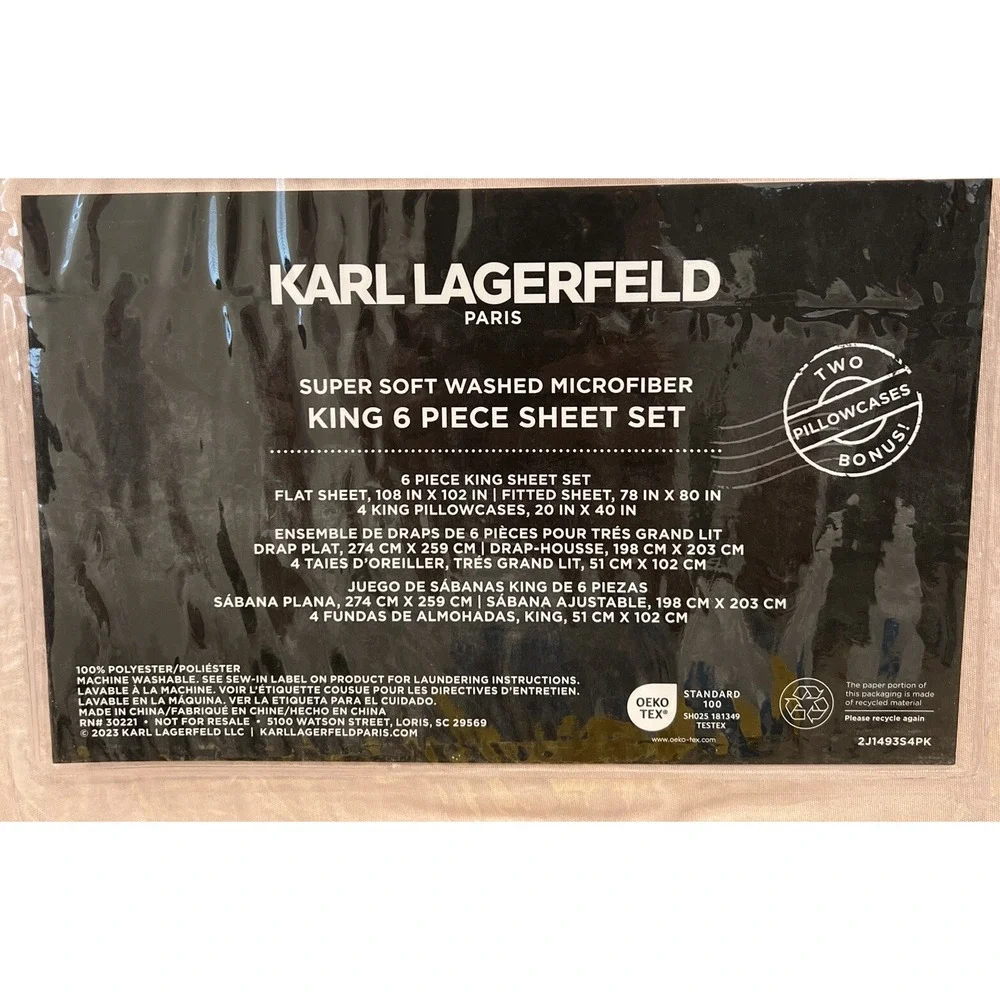 Karl Lagerfeld Paris King Size  6 Piece Sheet Set Super Soft Washed Microfiber